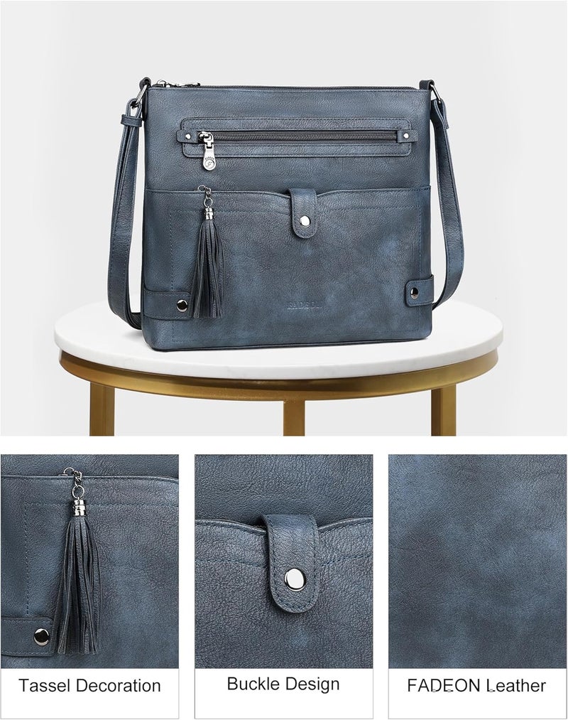 FADEON Large Crossbody Purses for Women Crossbody Bag, Designer Leather Cross Body Purses Multi Pocket Shoulder Bag - Image 4